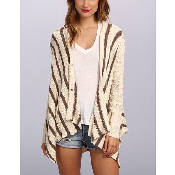 Free People Sweaters - FREE PEOPLE Circle Back High Low Hem Chevron Striped Cardigan Pockets LARGE